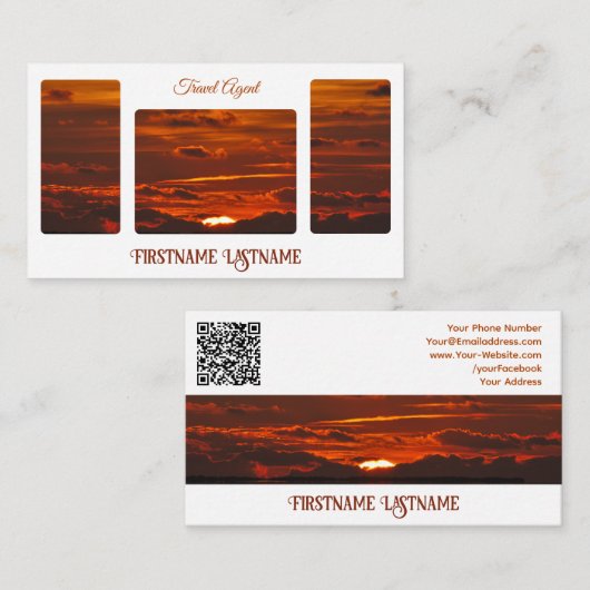 Reisagent sunset sky op oceaanstrand QR-Code Visitekaartje (Voorkant / Achterkant)