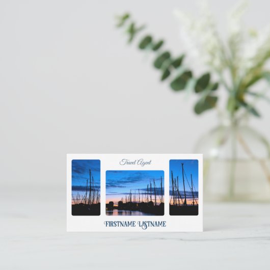 Reisagent sunset sky op oceaanstrand QR-Code Visitekaartje (Staand voorkant)