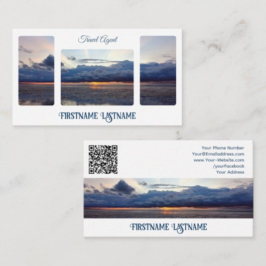 Reisagent sunset sky op oceaanstrand QR-Code Visitekaartje (Voorkant / Achterkant)