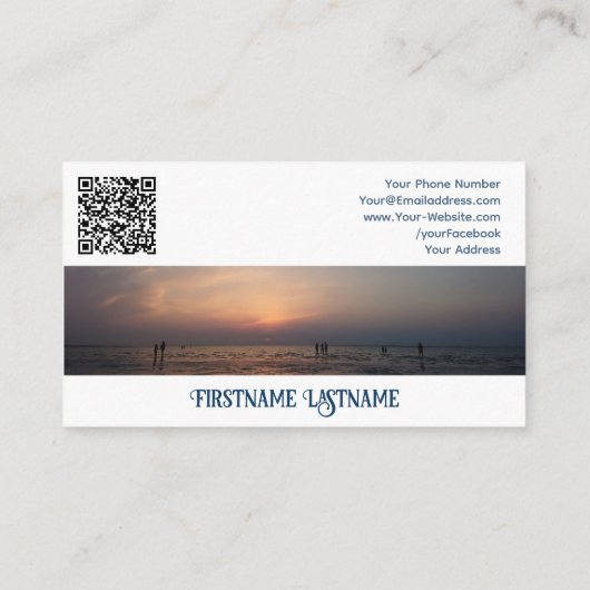 Reisagent sunset sky op oceaanstrand QR-Code Visitekaartje (Achterkant)