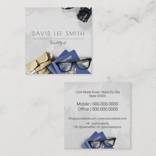 Reisagent Vierkante Visitekaartje (Voorkant / Achterkant)