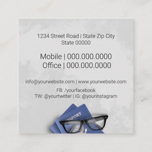 Reisagent Vierkante Visitekaartje (Achterkant)