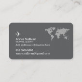 Reisagent Vliegtuig Wereldkaart Grijs Visitekaartje (Achterkant)