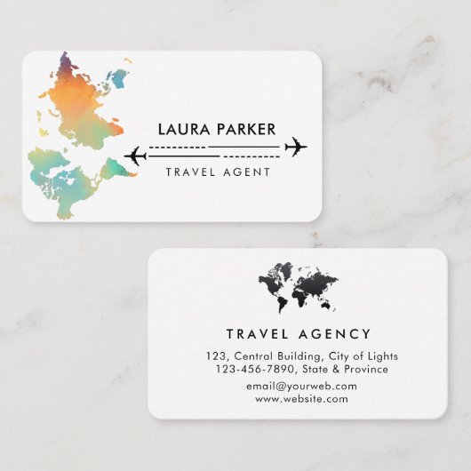 Reisagent Wereldkaart Vacking Water Blauwgroen Bea Visitekaartje (Voorkant / Achterkant)