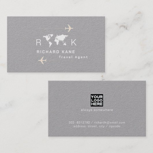 Reisagent wereldwijd monogram visitekaartje (Voorkant / Achterkant)