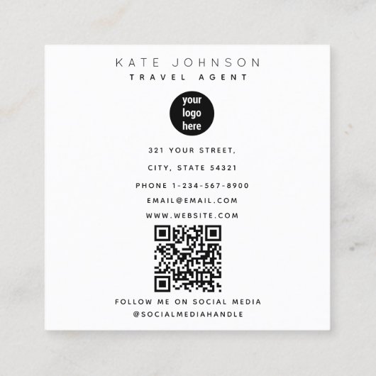 Reisagent Zakelijke Logo Fotograaf Santorini Vierkante Visitekaartje (Achterkant)