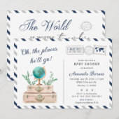 Reisavontuur Baby Jongen Rond de Wereld Shower Kaart (Voorkant / Achterkant)