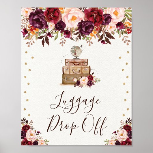 Reisavontuur Bagage Afgeven Vintage Bloemen Poster (Voorkant)