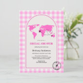 Reisavontuur Gingham Bruiloftsshower QR-code Kaart (Staand voorkant)
