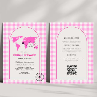 Reisavontuur Gingham Bruiloftsshower QR-code Kaart