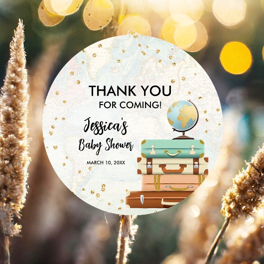 Reisavontuur Goud Confetti Baby shower Bedankjes Labels