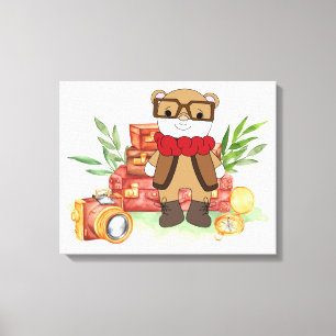 Reisavontuur met vintage beer cartoon canvas afdruk