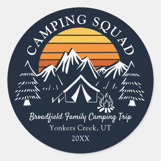 Reisbaan voor camping Squad Family Vacking Road Ronde Sticker (Voorkant)