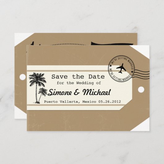 Reisbagagelabel met palmbomen opslaan datum save the date (Voorkant / Achterkant)