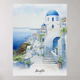 Reisbestemming Amalfi Waterverf Wall Art Poster