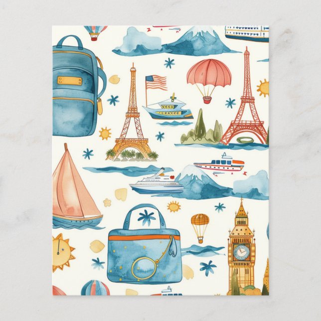 Reisbestemming Aquarel Scrapbook Papier (Voorkant)
