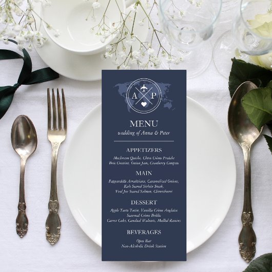 Reisbestemming Bruiloft Marine Blauw Paspoort Menu