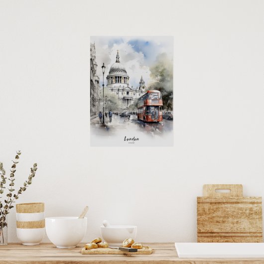 Reisbestemming Londen Waterverf Wall Art Poster (Keuken)