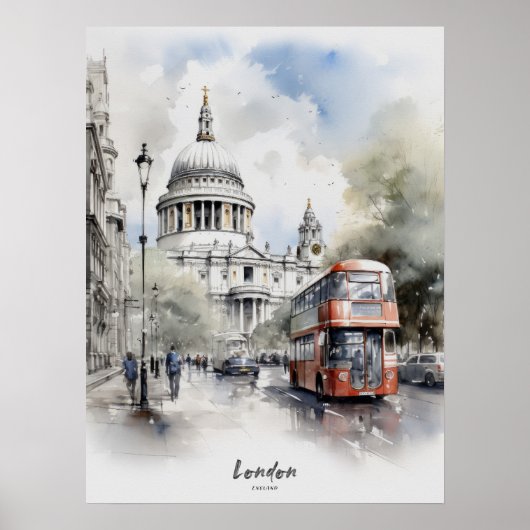 Reisbestemming Londen Waterverf Wall Art Poster (Voorkant)
