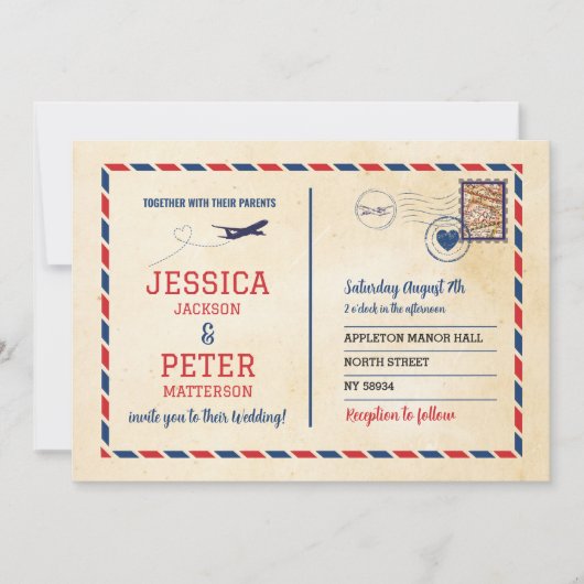 Reisbestemming Trouwvliegtuig Buitenland Kaart (Voorkant)