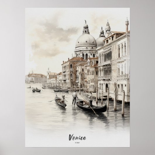 Reisbestemming Venetië Waterverf Wall Art Poster (Voorkant)