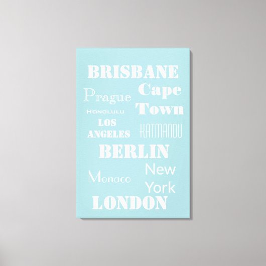 Reisbestemmingen Personal Blue White Modern Canvas Afdruk (Voorkant)