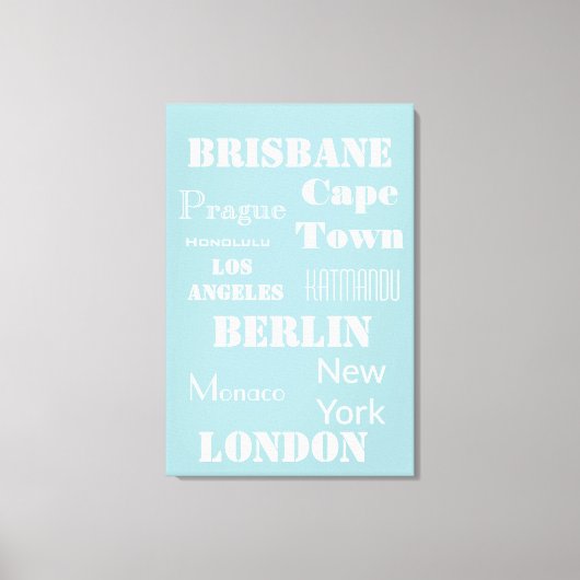 Reisbestemmingen Personal Blue White Modern Canvas Afdruk (Voorkant)