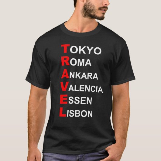 reisbestemmingen t-shirt (Voorkant)