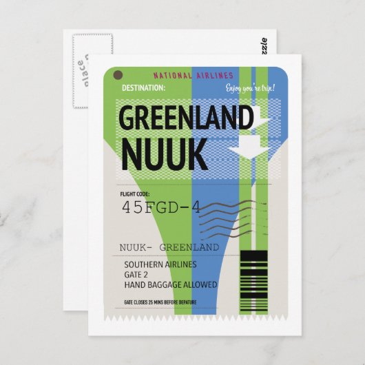 Reisbiljet Groenland Nuuk Briefkaart (Voorkant / Achterkant)