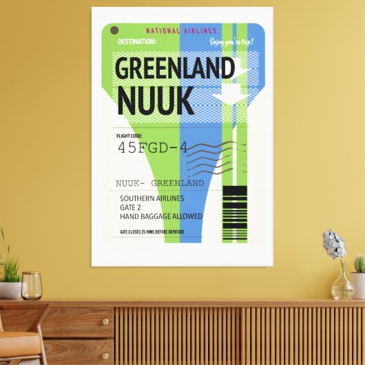 Reisbiljet Groenland Nuuk Canvas Afdruk (Insitu (Woonkamer))