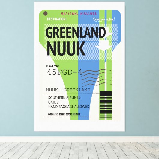Reisbiljet Groenland Nuuk Canvas Afdruk (Insitu (Houten vloer))