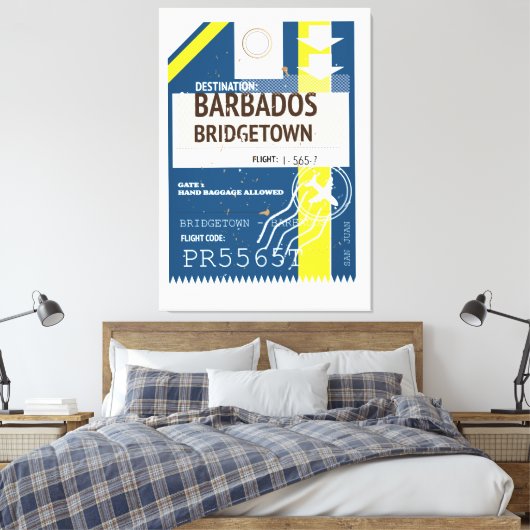 Reisbiljet van de Bridgetown Barbados Canvas Afdruk (Insitu (Slaapkamer))
