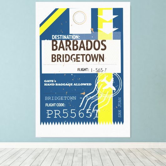 Reisbiljet van de Bridgetown Barbados Canvas Afdruk (Insitu (Houten vloer))