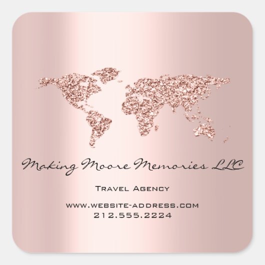 Reisbureau Agency Aarde Wereldbol Roos Glitters Bu Vierkante Sticker (Voorkant)