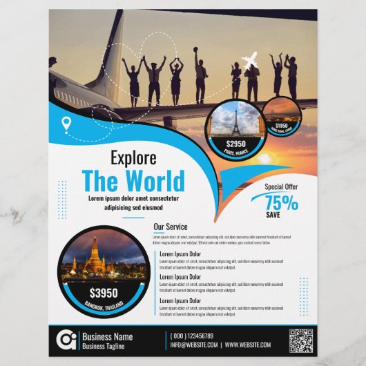 Reisbureau Flyer Blue Sjabloon (Voorkant)