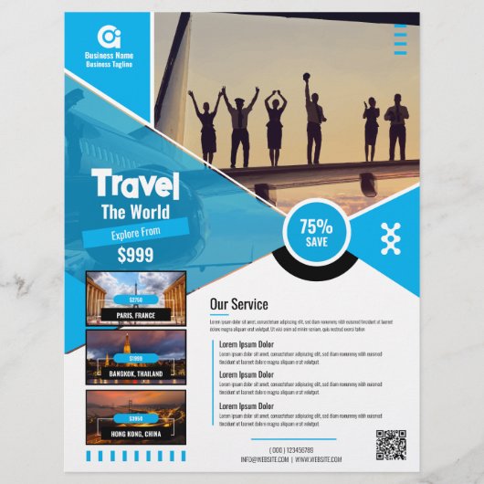 Reisbureau Flyer Blue Sjabloon (Voorkant)