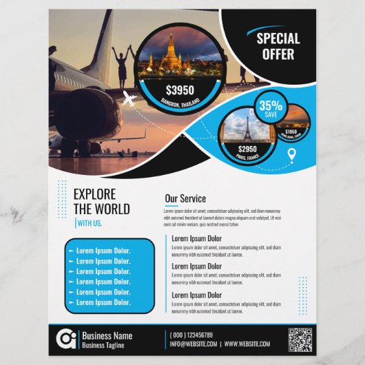 Reisbureau Flyer Blue Sjabloon (Voorkant)