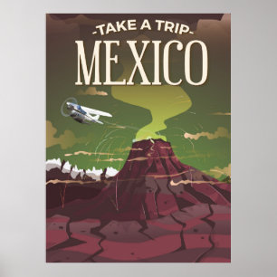 reisbureau mexico volcano poster