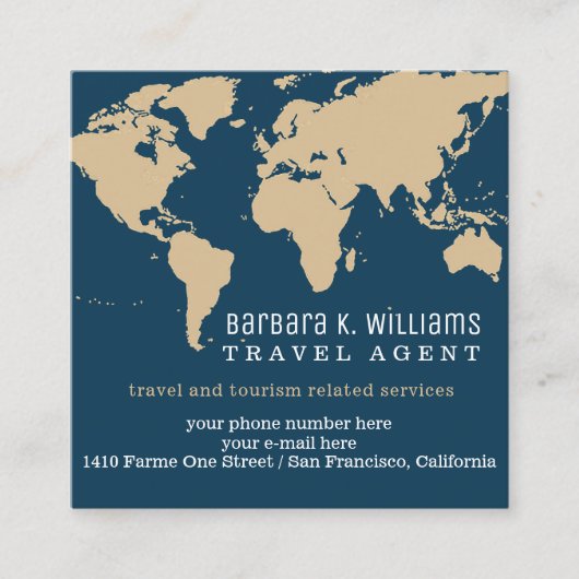 Reisbureau Modern Visitekaartje met Wereldkaart (Voorkant)