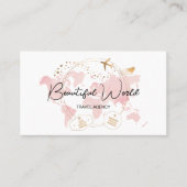 Reisbureau Reisblog Roze Wereldkaart Logo Visitekaartje (Voorkant)