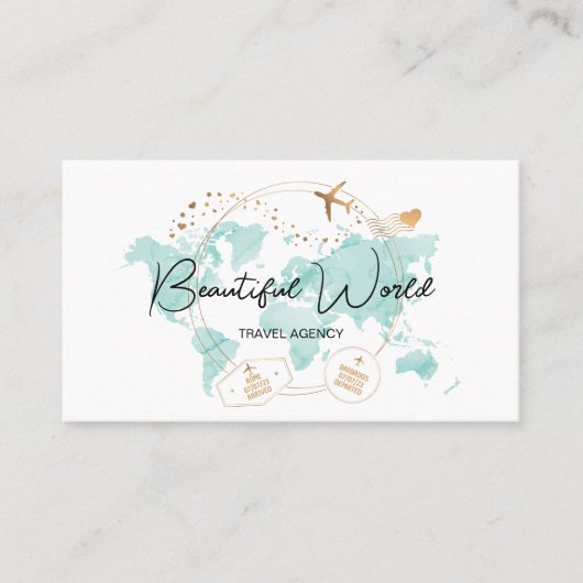 Reisbureau Reisblog Wereldkaart Logo Visitekaartje (Voorkant)