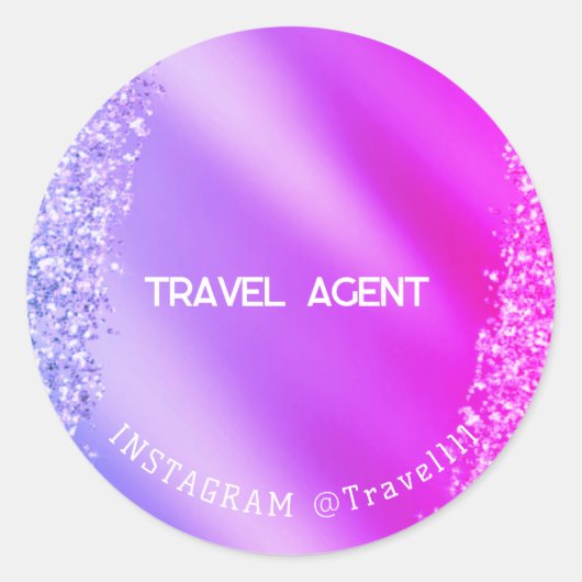 Reisbureau Roze Paarse Glitter Ronde Sticker (Voorkant)