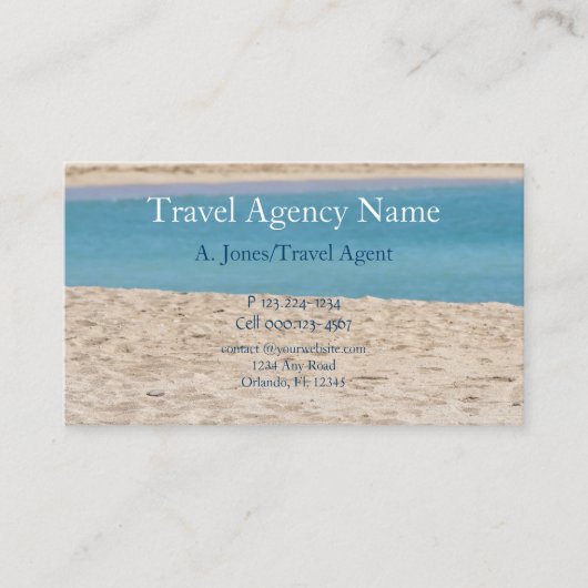 Reisbureau, strand en zand visitekaartje (Voorkant)