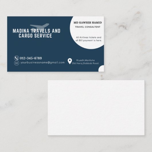 Reisbureau Visitekaartje (Voorkant / Achterkant)
