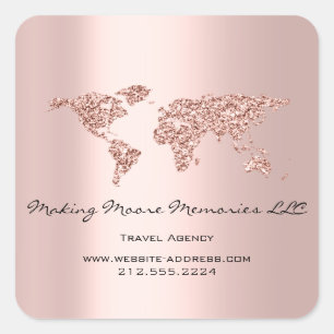 Reisbureau voor bloggers Aarde Bol Roos Glitter Bu Vierkante Sticker
