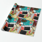 Reiscollage met iconische bezienswaardigheden Vaka Cadeaupapier (Uitgerold)