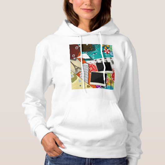 Reiscollage met iconische bezienswaardigheden Vaka Hoodie (Voorkant)