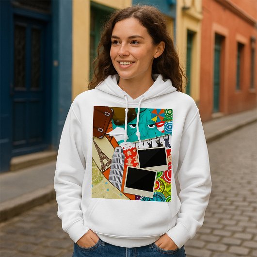 Reiscollage met iconische bezienswaardigheden Vaka Hoodie