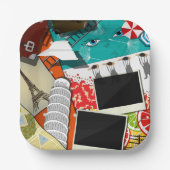 Reiscollage met iconische bezienswaardigheden Vaka Papieren Bordje (Voorkant)