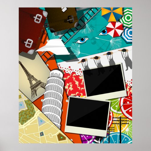 Reiscollage met iconische bezienswaardigheden Vaka Poster (Voorkant)